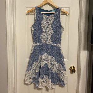 Blue and white lace mini dress